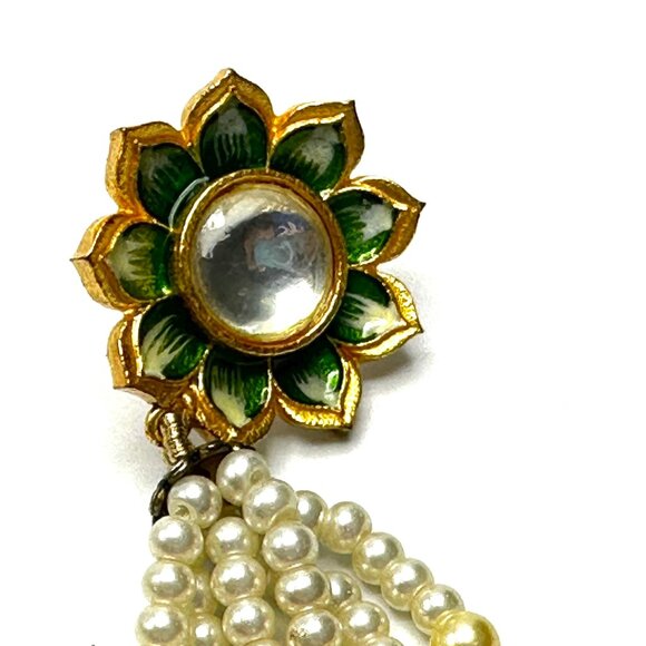 Vintage Indian Meenakari Pearl Tassel Earrings & Kundan Ring—Statement Set—EUC - Picture 2 of 14